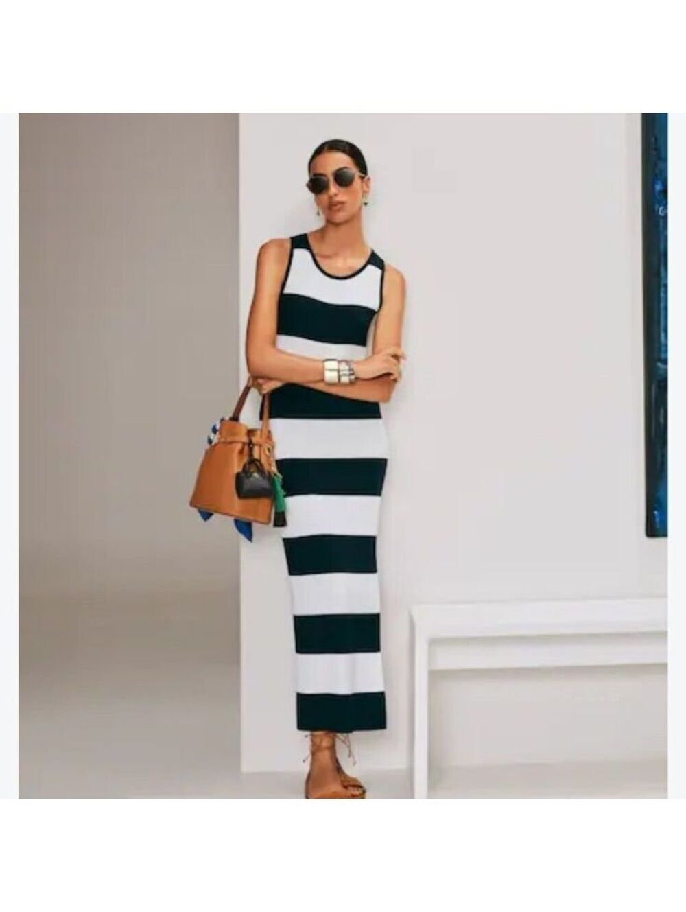 Ralph Lauren Dark Navy White Striped Maxi Dress Hamptons Old Money Pima Cotton S